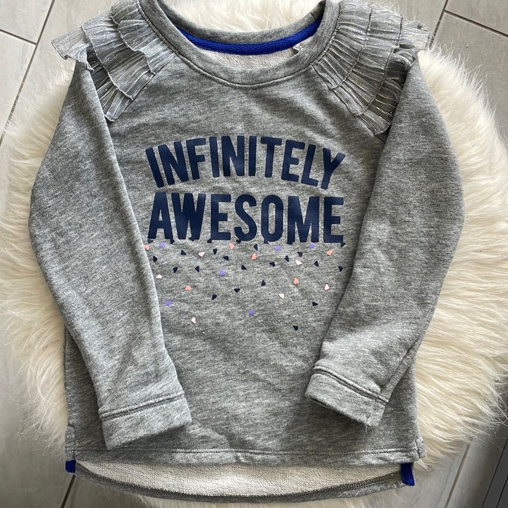 Cat & Jack Gray Girls 4T Sweater with Shoulder Ruffles